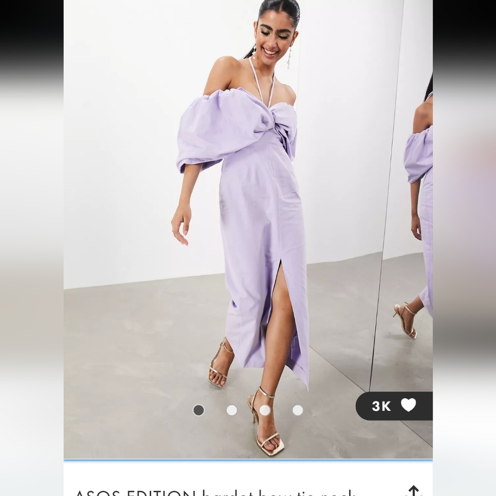 ASOS EDITION bardot bow tie neck detail midi dress in lilac